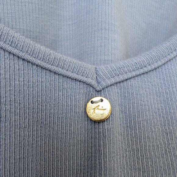 Rusty Ribbed Blue Maxi Dress With Slit - Picture 8 of 11